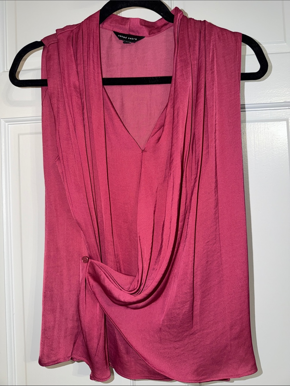 Naked Zebra Draped Sleeveless Blouse in Raspberry Pink